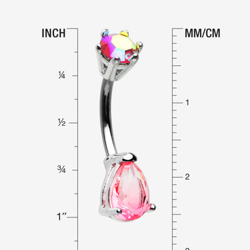 Detail View 1 of Brilliant Bio Tourmaline Sparkle Teardrop Prong Belly Button Ring-Pink/Peach